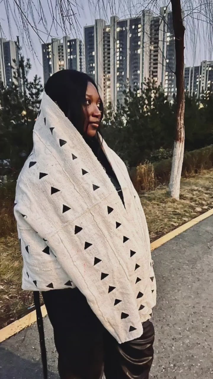 Model wearing the Sophie Mudcloth Shawl Jacket by Bijoul Creatives.