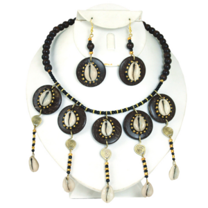 Bead & Brass Cowrie Shell Choker Set