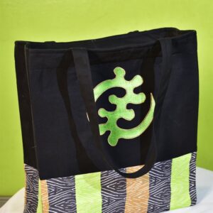 African print tote bag with Adinkra Gye Nyame symbol design by Bijoul Creatives