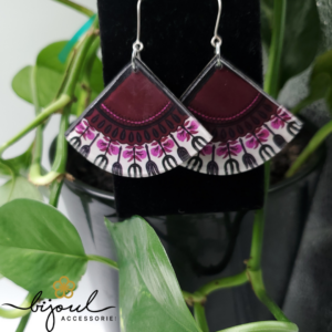 Purple Ankara plexi statement earrings inspired by African wax print design by Bijoul Creatives