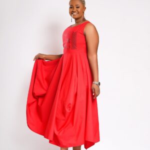 RED Bogolan balloon dress