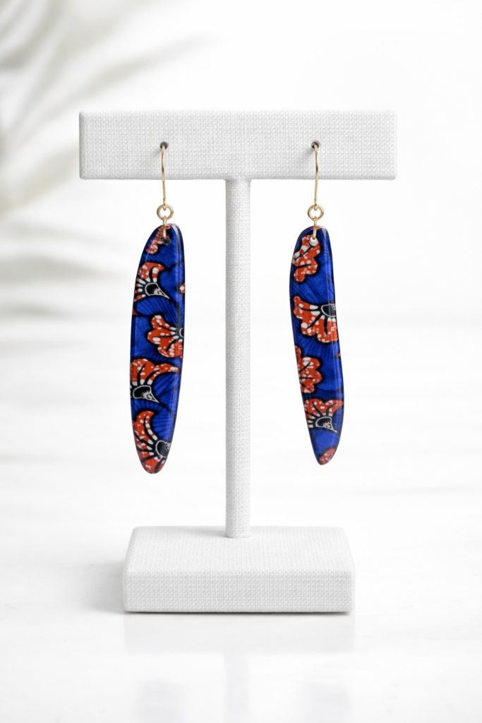 Ankara Plexi-wax earrings blue and red hoop design