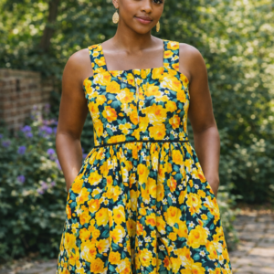 yellow floral dress lightweight summer dress with flowing skirt for women.